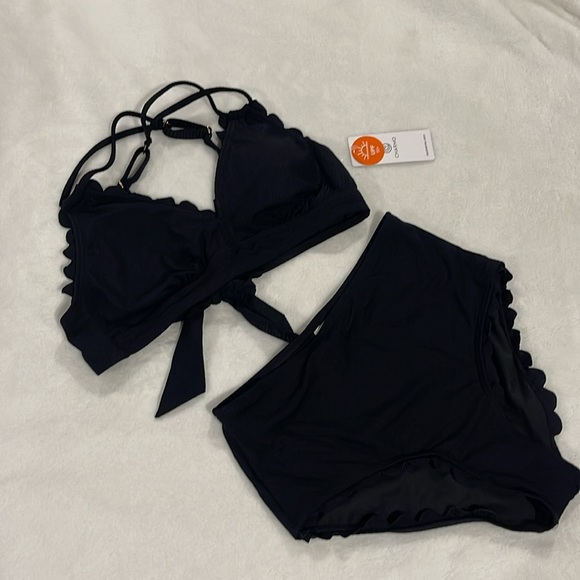 NWT Black Scalloped High Waist Bikini - Picture 4 of 5